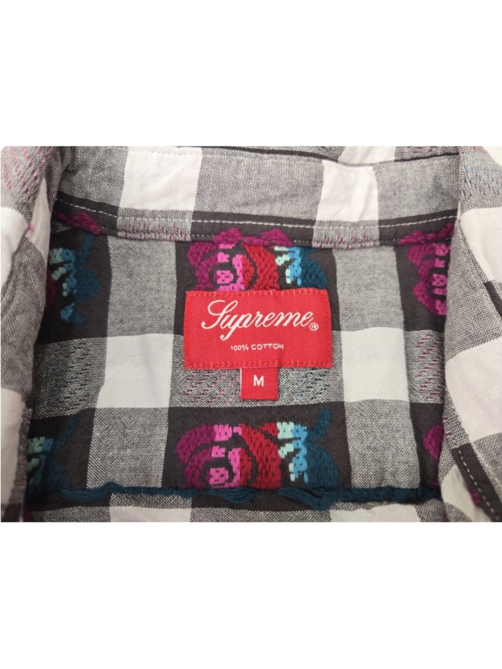SUPREME Rose Buffalo Plaid Shirt Cotton Button Up Size M Mens - Picture 3 of 8